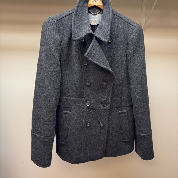 JCREW Wool Gray Peacoat Blue Stadium Cloth Nello Gori Vintage Double Breasted - Picture 2 of 5